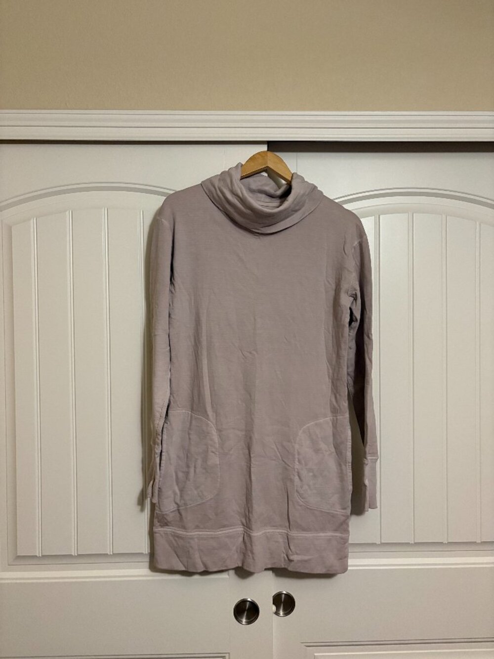 Athleta Eco Wash Turtleneck Sweatshirt Dress Small Tan Beige Long Sleeve Neutral